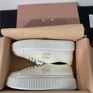 Miu Miu Canvas Platform Sneakers - White